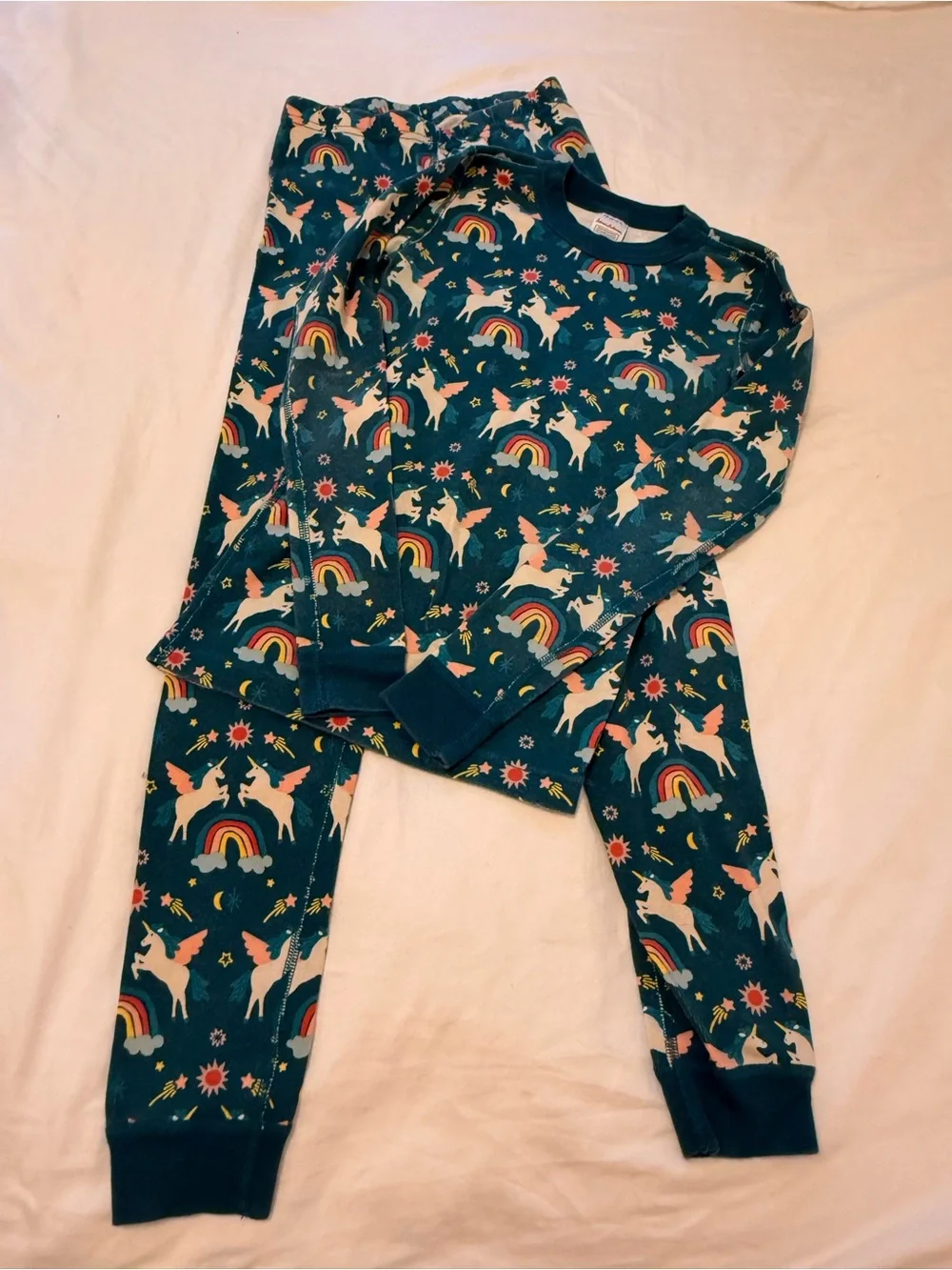 Hanna Andersson Teal Unicorn & Rainbow Pajama Set